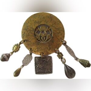 Artist Marjorie Baer San Francisco Handcrafted Mixed Metal Dangling Charm Brooch